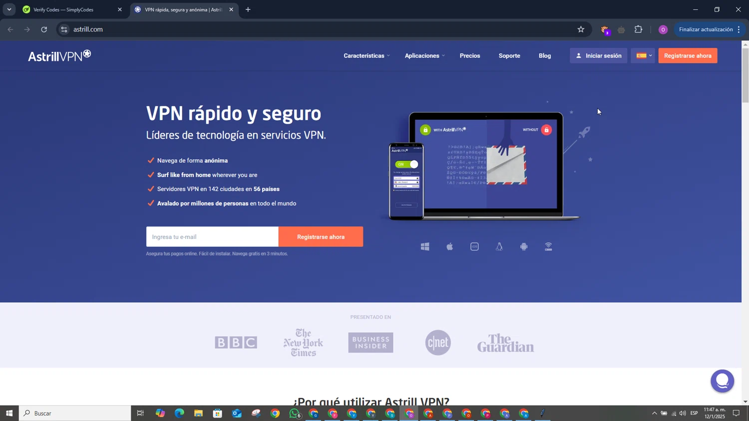 Astrill VPN promo code screenshot showing code SINGLES11 applied at Astrill VPN checkout page. Uploaded by SimplyCodes community member FrugalFox6349 on Jan 12, 2025