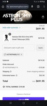 ASTROFAMILY15 coupon verification screenshot