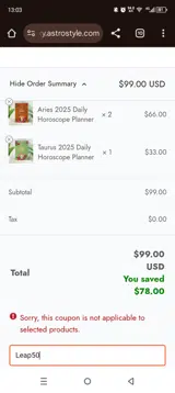 Leap50 coupon verification screenshot