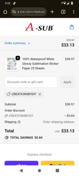 CREATIONSBYDIY coupon verification screenshot