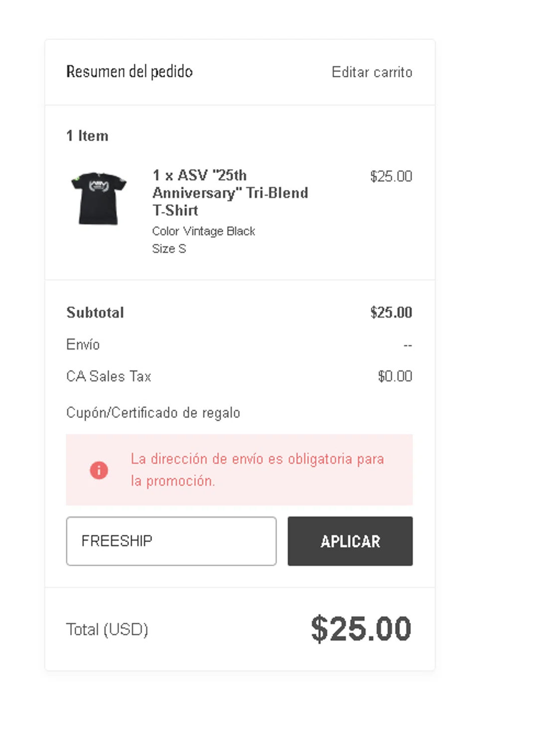 ASV Inventions checkout page showing ASV Inventions coupon code box | Screenshot taken by SimplyCodes community member on Jan 31, 2025