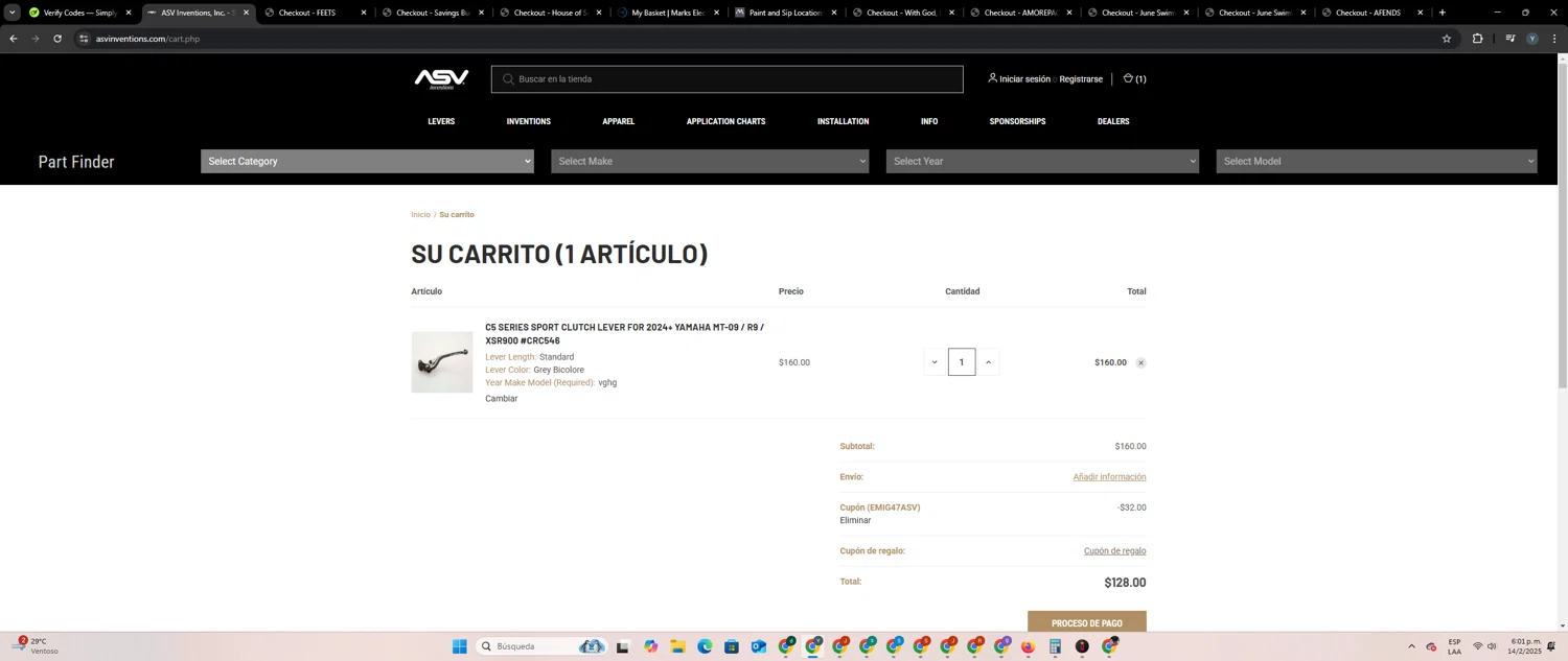 ASV Inventions checkout page showing ASV Inventions coupon code box | Screenshot taken by SimplyCodes community member on Feb 14, 2025