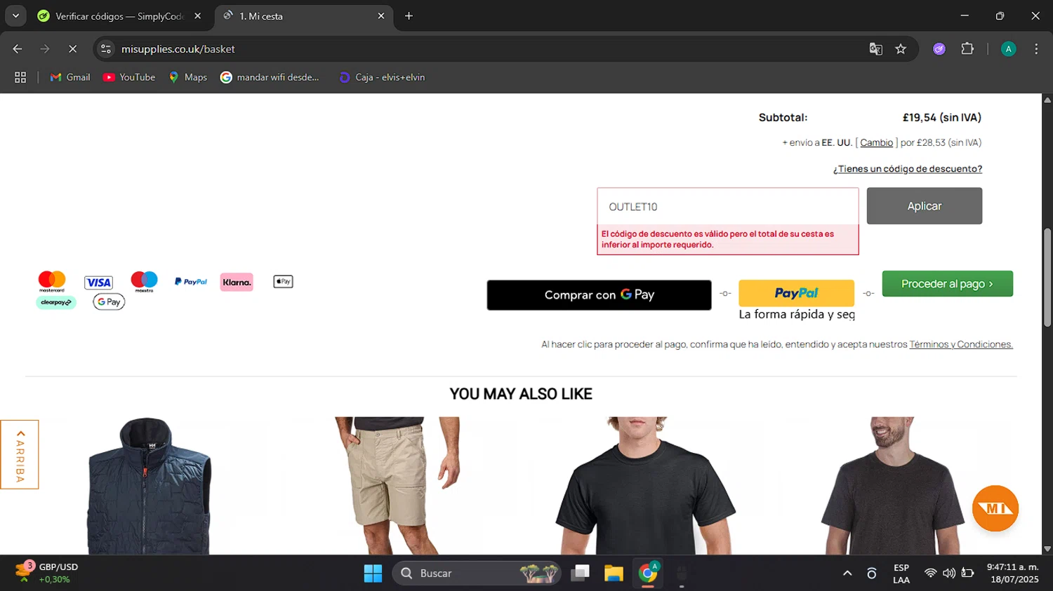 AsWeMove discount code screenshot showing code JOURNEY applied at AsWeMove checkout page. Uploaded by SimplyCodes community member CarlOz on Jul 19, 2025