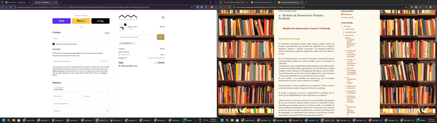 AsWeMove discount code screenshot showing code THANKYOU15 applied at AsWeMove checkout page. Uploaded by SimplyCodes community member Davoxeneixe on Nov 4, 2025