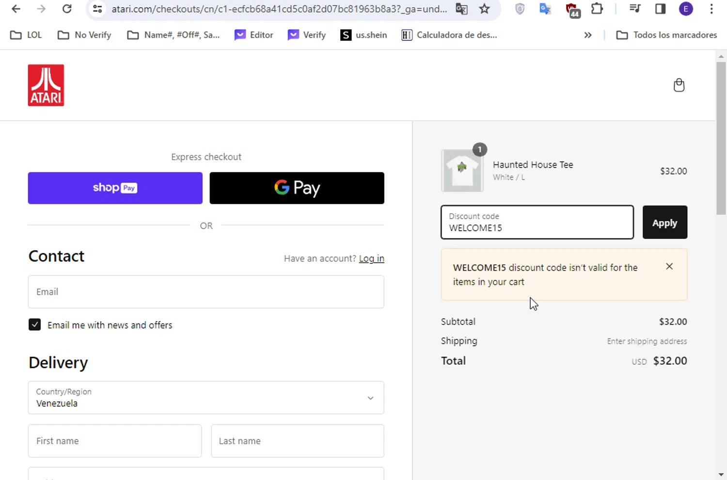 Atari checkout page showing Atari discount code box | Screenshot taken by SimplyCodes community member on Oct 29, 2023