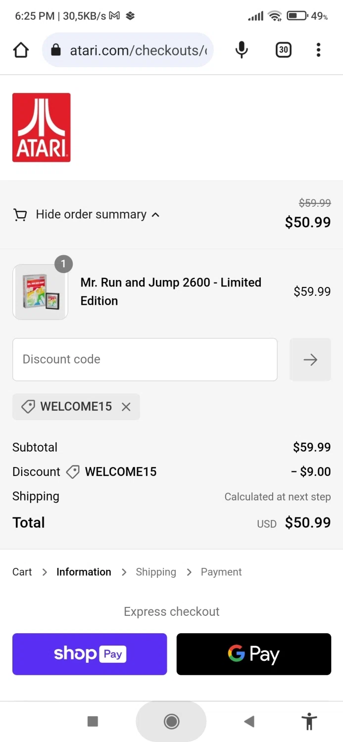 Atari checkout page showing Atari discount code box | Screenshot taken by SimplyCodes community member on Aug 5, 2023