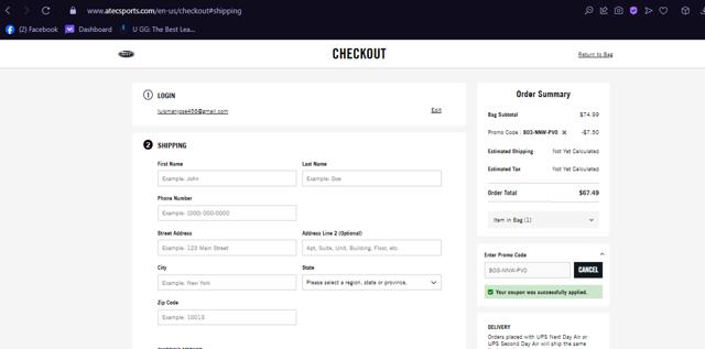 Atec checkout page showing Atec promo code box | Screenshot taken by SimplyCodes community member on Feb 28, 2024
