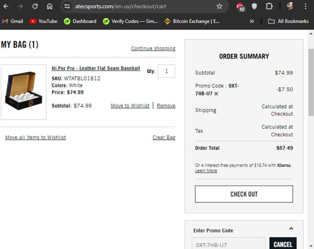 Atec checkout page showing Atec promo code box | Screenshot taken by SimplyCodes community member on Jun 13, 2024