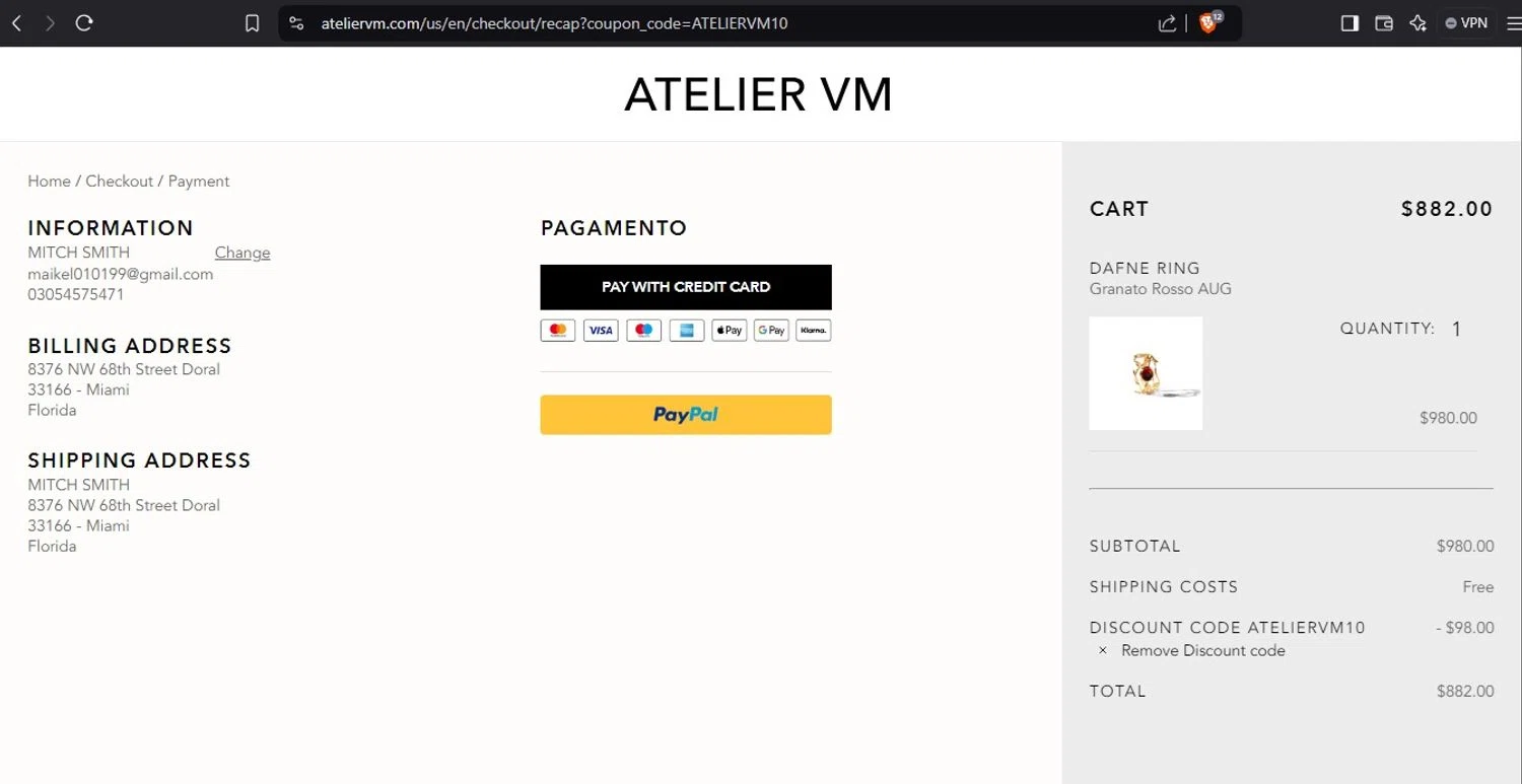 Atelier VM checkout page showing Atelier VM promo code box | Screenshot taken by SimplyCodes community member on Nov 12, 2024