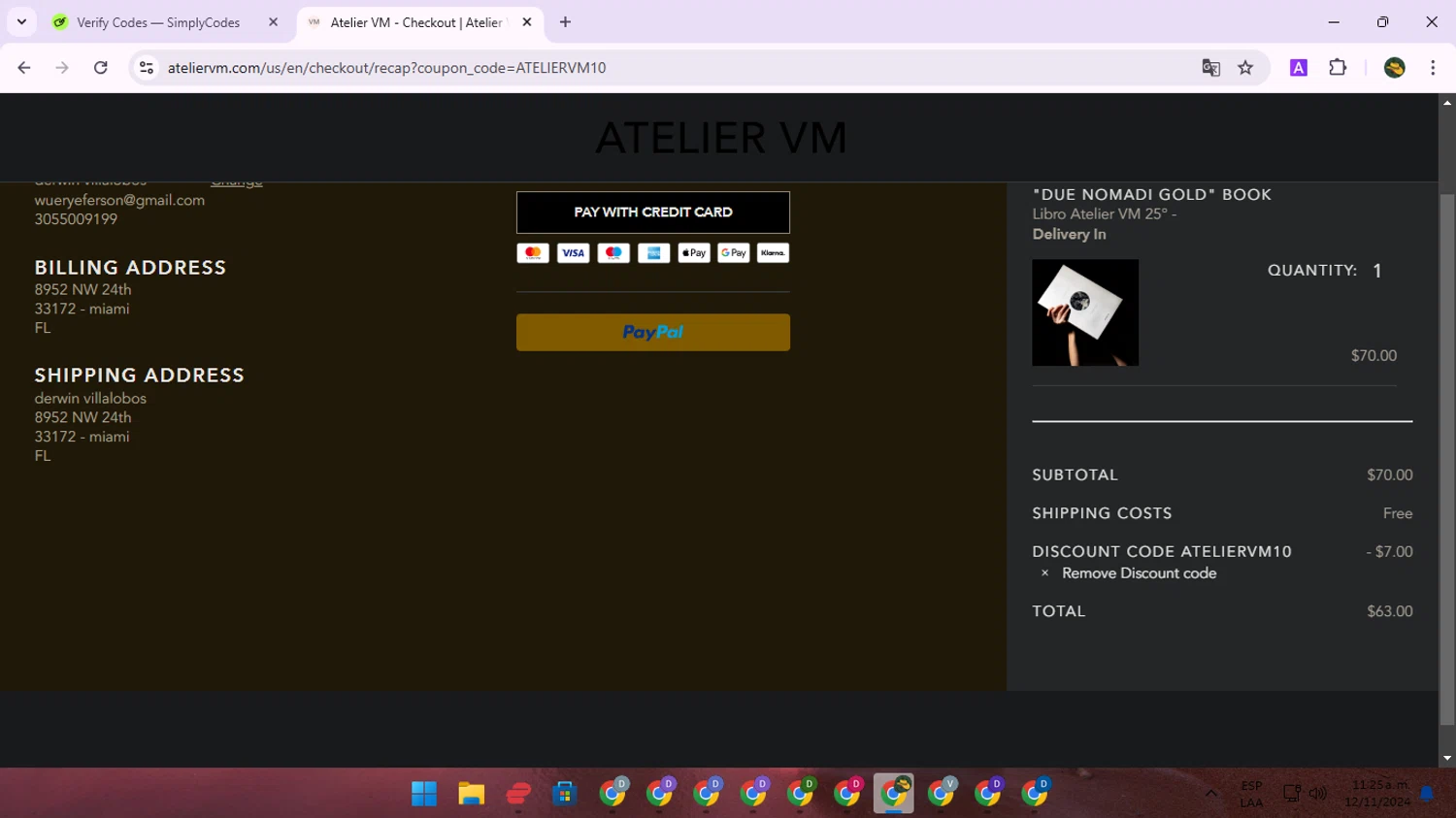 Atelier VM checkout page showing Atelier VM promo code box | Screenshot taken by SimplyCodes community member on Nov 12, 2024