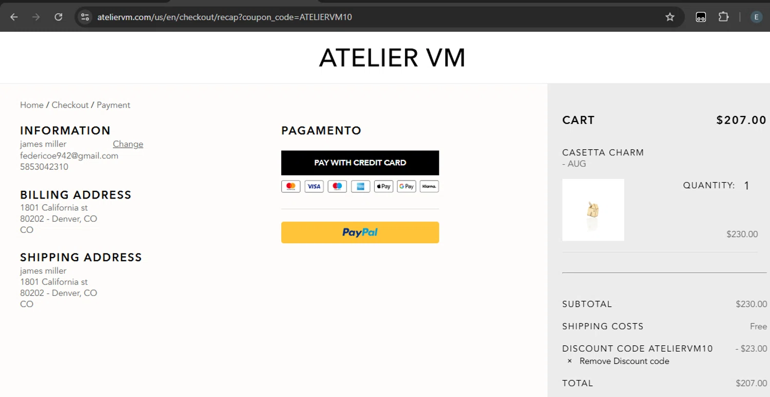 Atelier VM checkout page showing Atelier VM promo code box | Screenshot taken by SimplyCodes community member on Nov 12, 2024