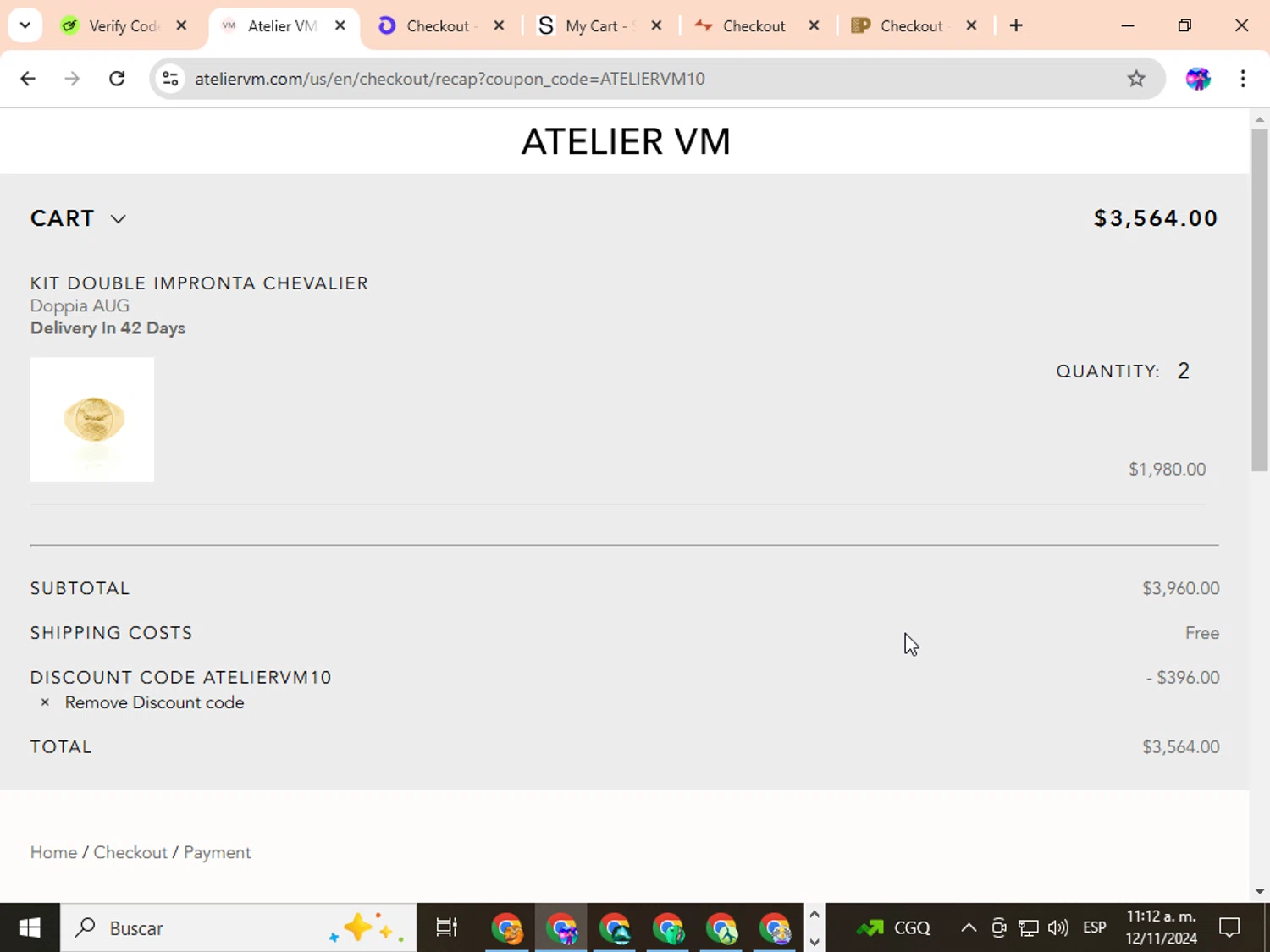 Atelier VM checkout page showing Atelier VM promo code box | Screenshot taken by SimplyCodes community member on Nov 12, 2024