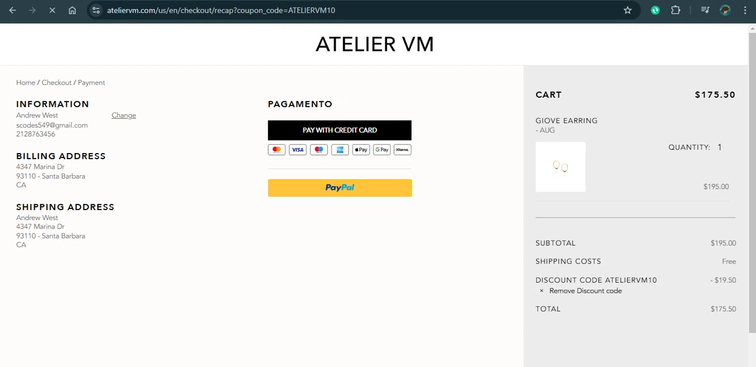 Atelier VM checkout page showing Atelier VM promo code box | Screenshot taken by SimplyCodes community member on Nov 12, 2024