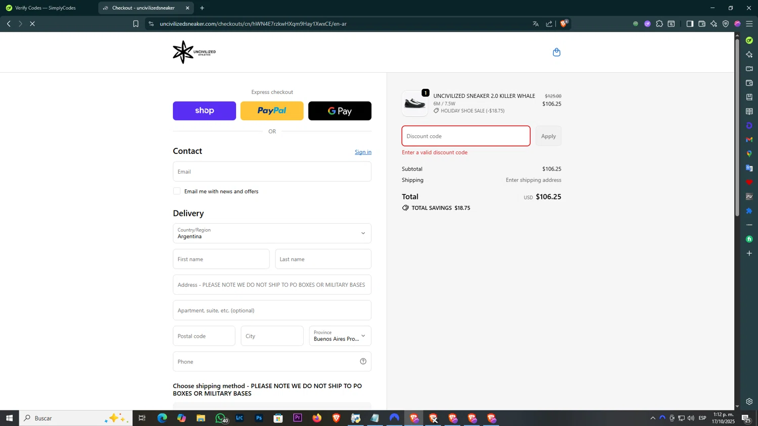 ATG Equipment discount code screenshot showing code FULLLRANGE10 applied at ATG Equipment checkout page. Uploaded by SimplyCodes community member SmartGuardian6731 on Oct 17, 2025