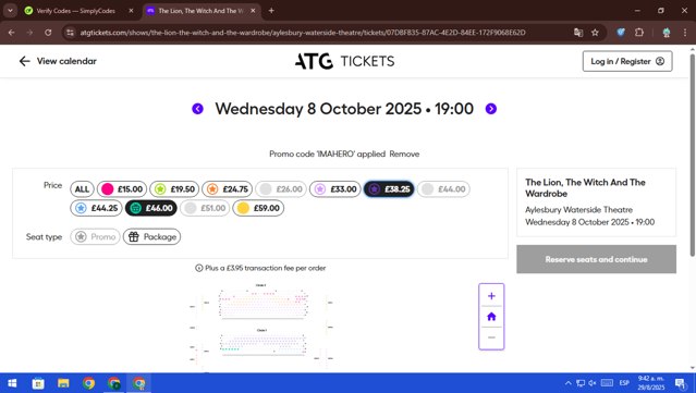 ATG Tickets checkout page showing ATG Tickets discount code box | Screenshot taken by SimplyCodes community member on Aug 29, 2025