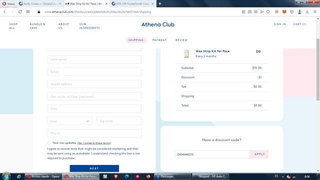 Athena Club checkout page showing Athena Club discount code box | Screenshot taken by SimplyCodes community member on Oct 29, 2022