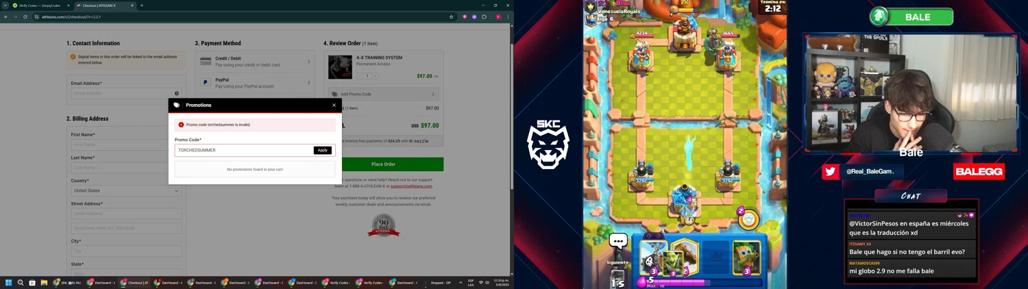 ATHLEAN-X promo code screenshot showing code TORCHEDSUMMER applied at ATHLEAN-X checkout page. Uploaded by SimplyCodes community member ExtraordinaryVirtuoso281 on Sep 4, 2025
