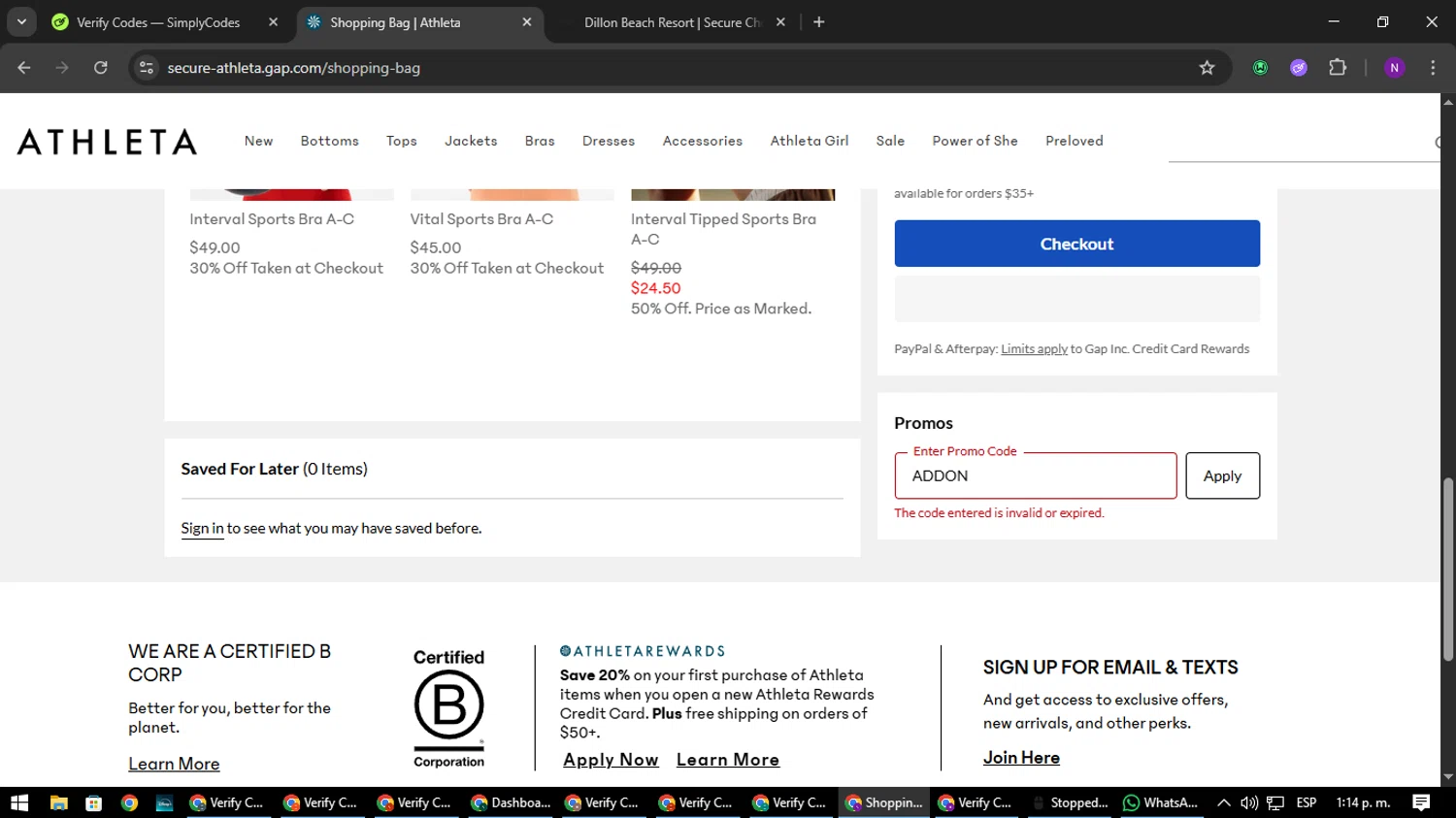 Athleta promo code screenshot showing code ADDON applied at Athleta checkout page. Uploaded by SimplyCodes community member NATAAAAAANAELCANO on Aug 1, 2025
