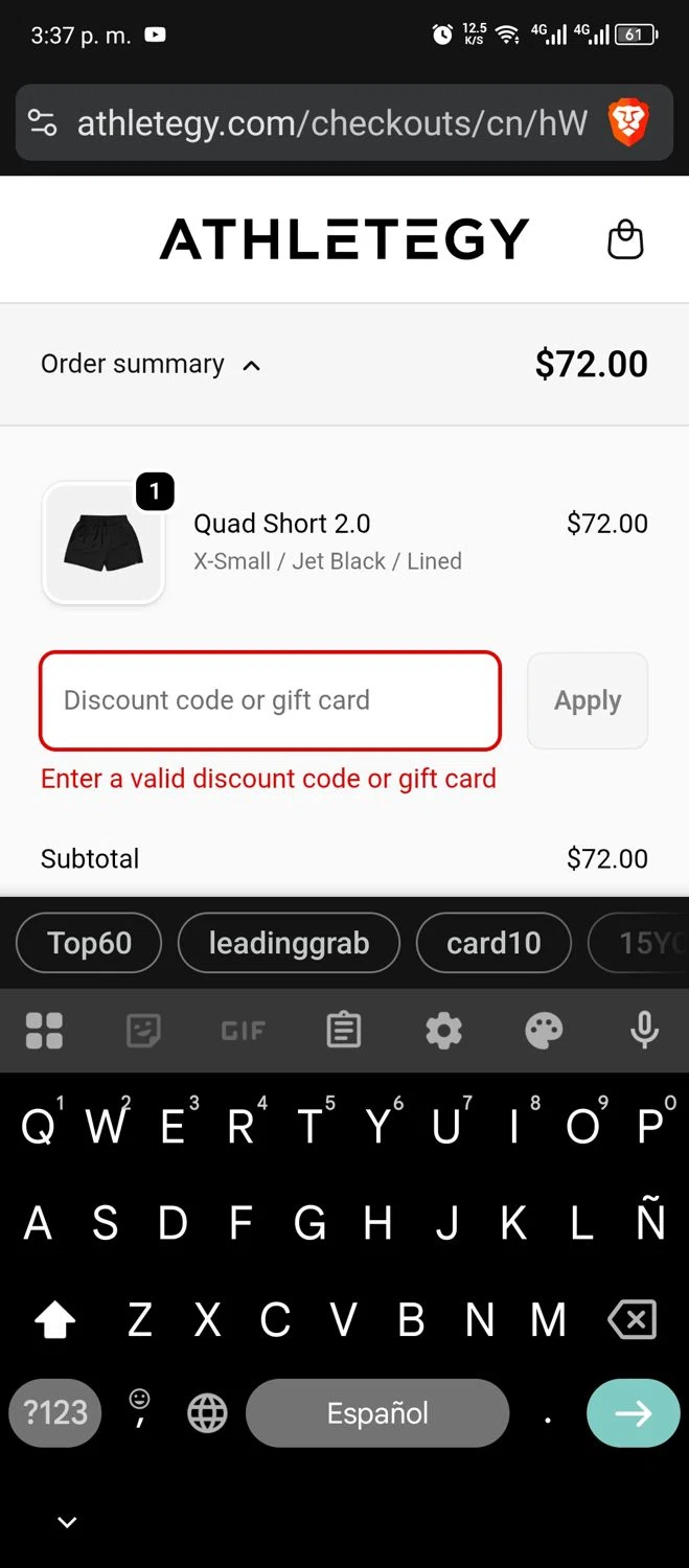 Athletegy discount code screenshot showing code TRAINBETTER10 applied at Athletegy checkout page. Uploaded by SimplyCodes community member BrilliantGuardian2105 on Nov 20, 2025