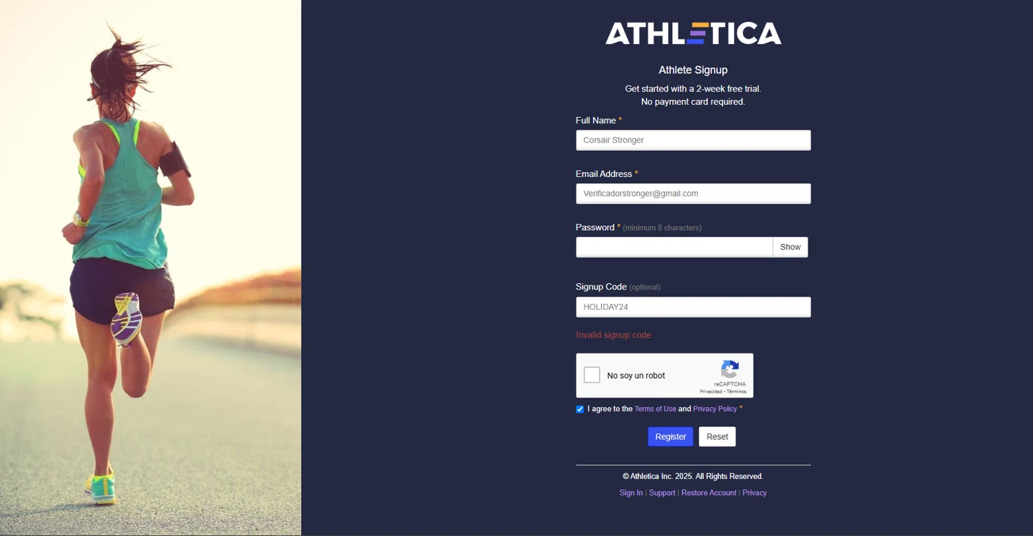 Athletica discount code screenshot showing code HOLIDAY24 applied at Athletica checkout page. Uploaded by SimplyCodes community member SpecialForces on Jan 16, 2025