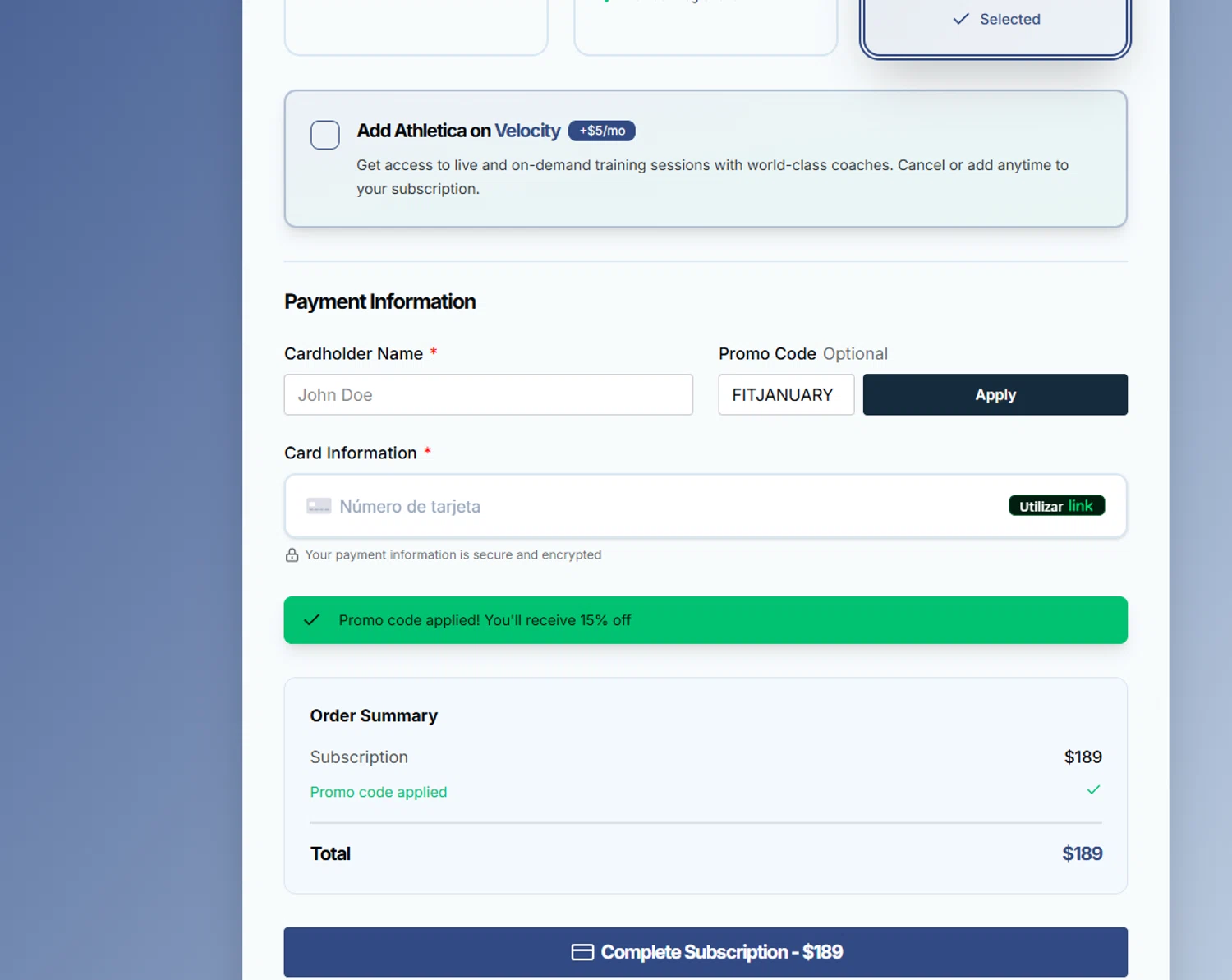 Athletica discount code screenshot showing code FITJANUARY applied at Athletica checkout page. Uploaded by SimplyCodes community member Halanweik on Jan 13, 2026