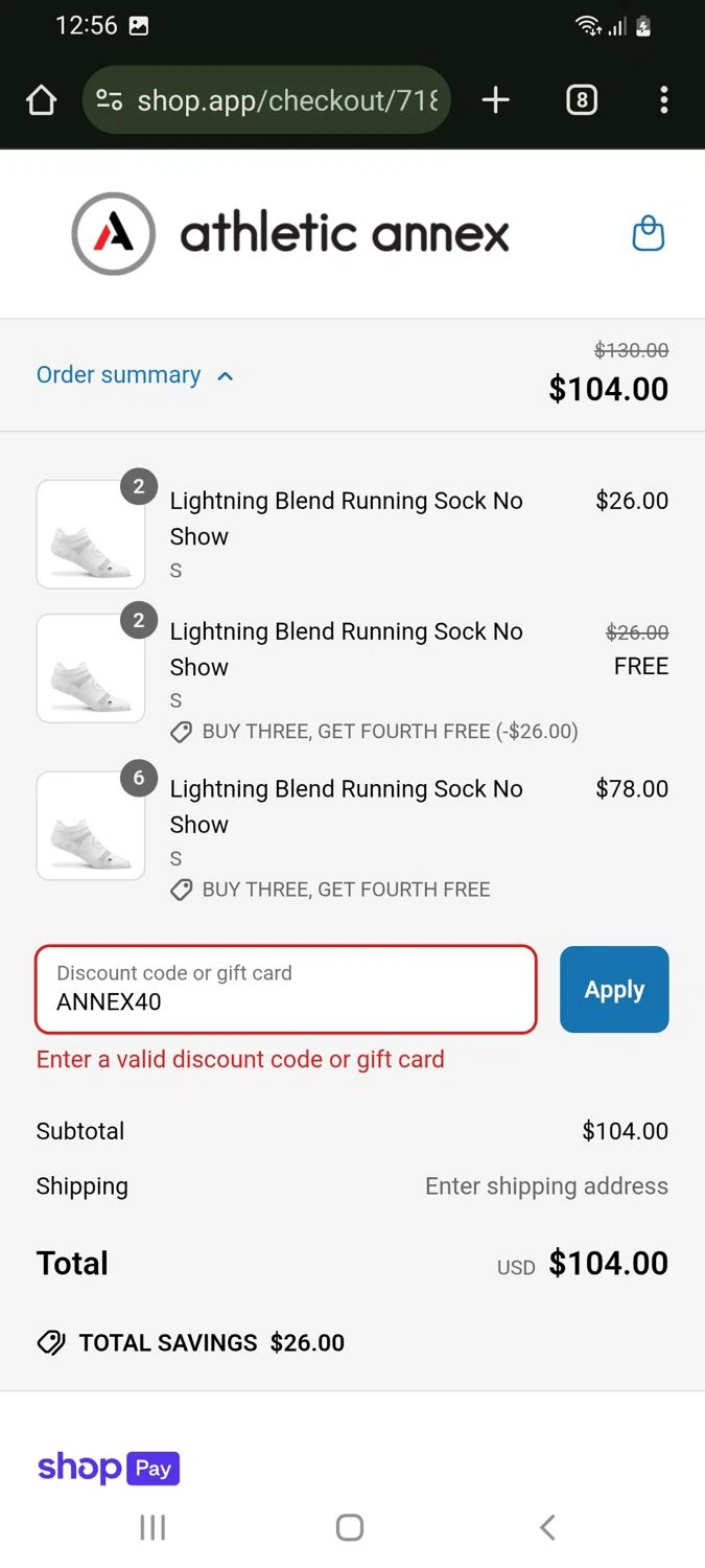 Athletic Annex discount code screenshot showing code ANNEX40 applied at Athletic Annex checkout page. Uploaded by SimplyCodes community member tulioriera on May 21, 2025