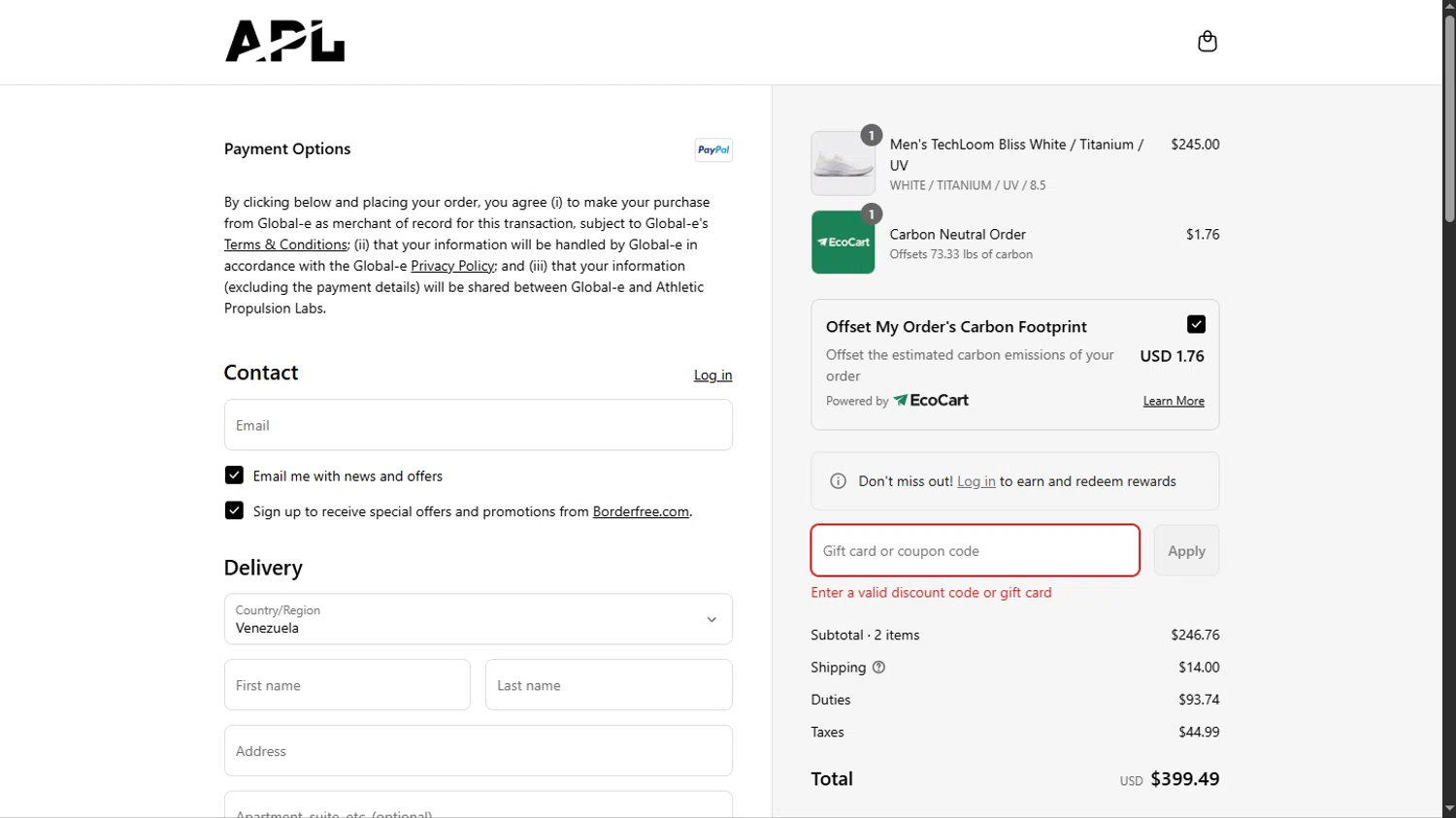 Athletic Propulsion Labs promo code screenshot showing code JULY4 applied at Athletic Propulsion Labs checkout page. Uploaded by SimplyCodes community member TokioMiller on Jul 12, 2025