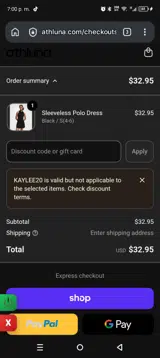 Athluna coupon verification screenshot