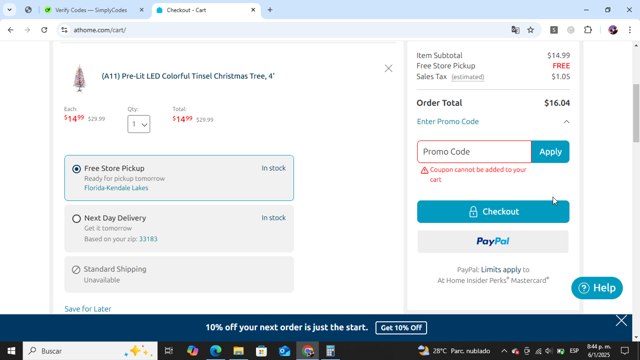 At Home checkout page showing At Home promo code box | Screenshot taken by SimplyCodes community member on Jan 7, 2025