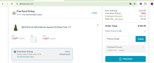 At Home checkout page showing At Home promo code box | Screenshot taken by SimplyCodes community member on Dec 31, 2024