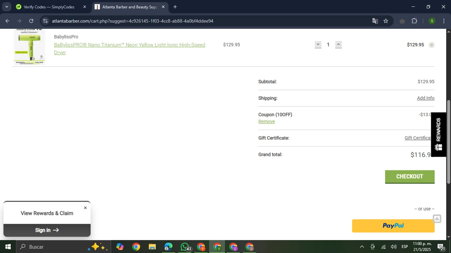 Atlanta Barber checkout page showing Atlanta Barber promo code box | Screenshot taken by SimplyCodes community member on May 22, 2025