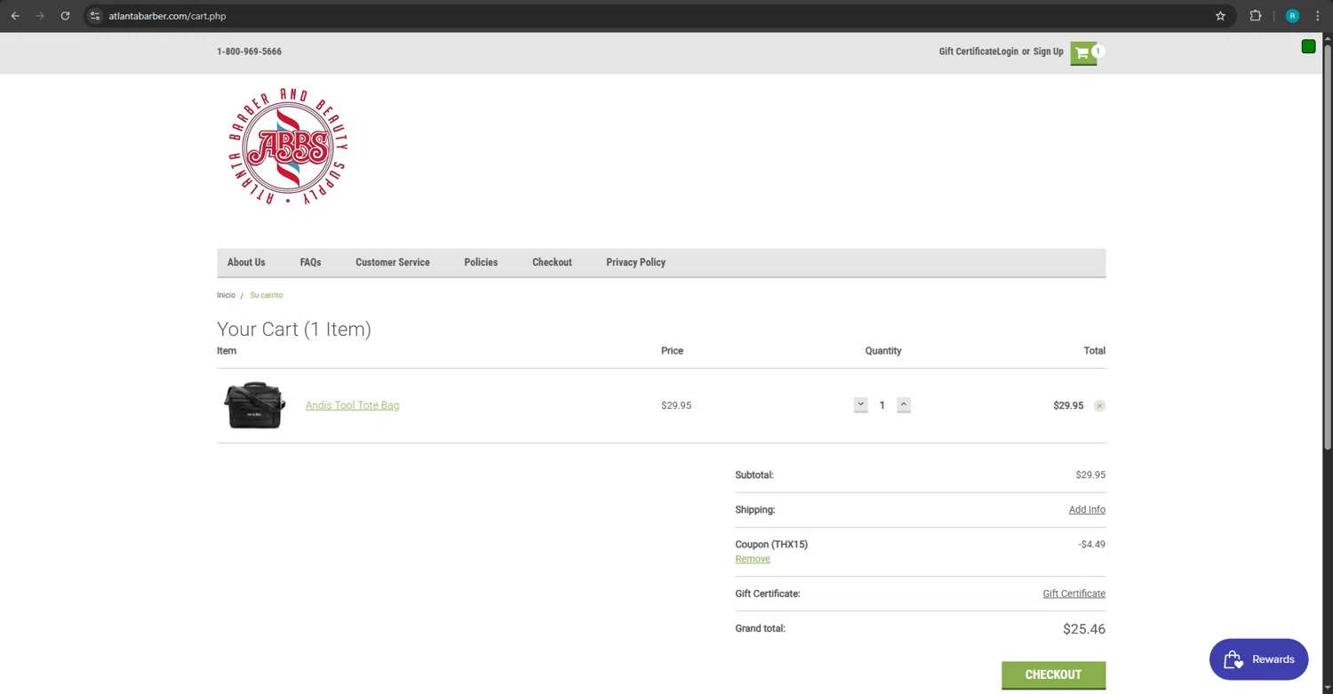 Atlanta Barber checkout page showing Atlanta Barber promo code box | Screenshot taken by SimplyCodes community member on Nov 25, 2025