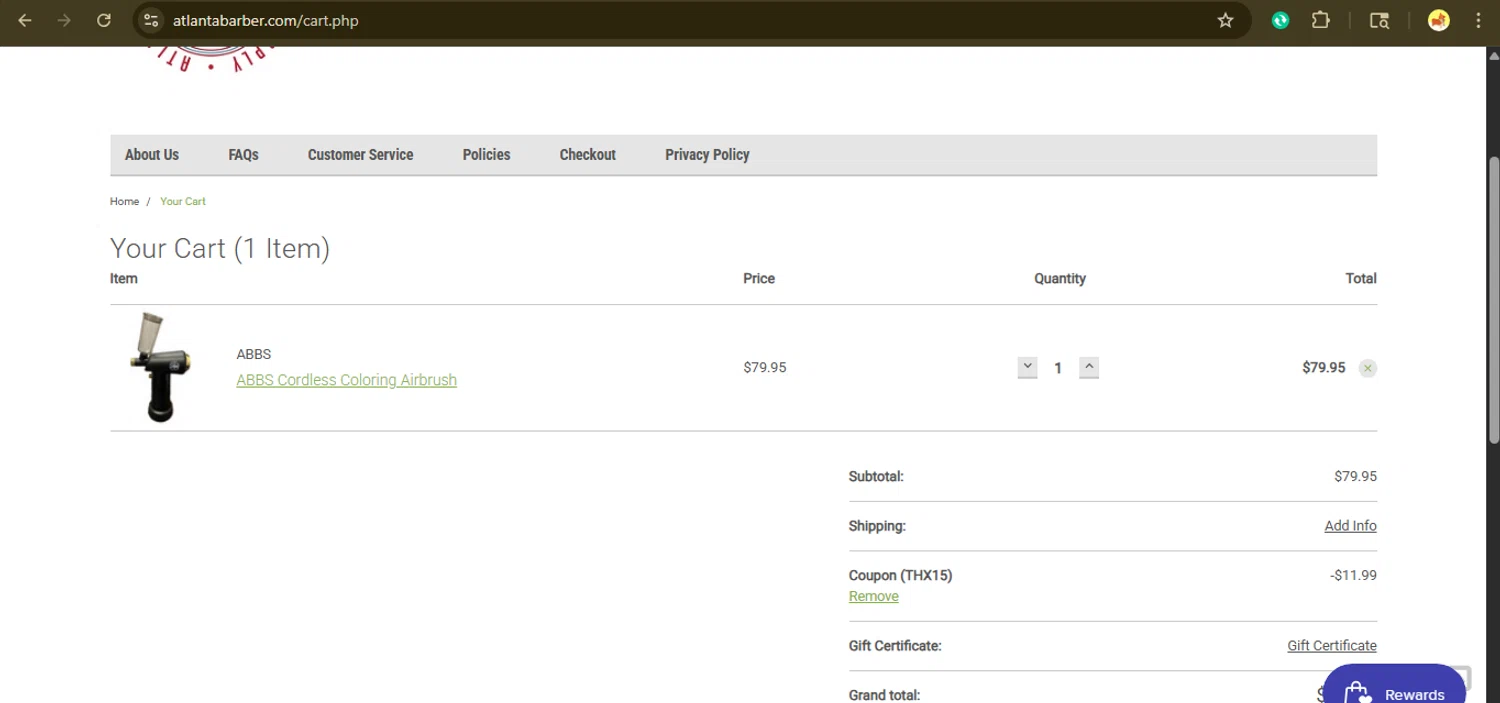 Atlanta Barber checkout page showing Atlanta Barber promo code box | Screenshot taken by SimplyCodes community member on Nov 25, 2025
