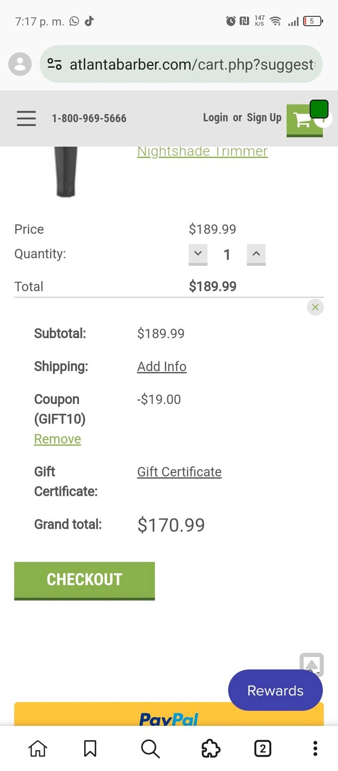 Atlanta Barber promo code screenshot showing code GIFT10 applied at Atlanta Barber checkout page. Uploaded by SimplyCodes community member MRDEAL on Dec 14, 2025