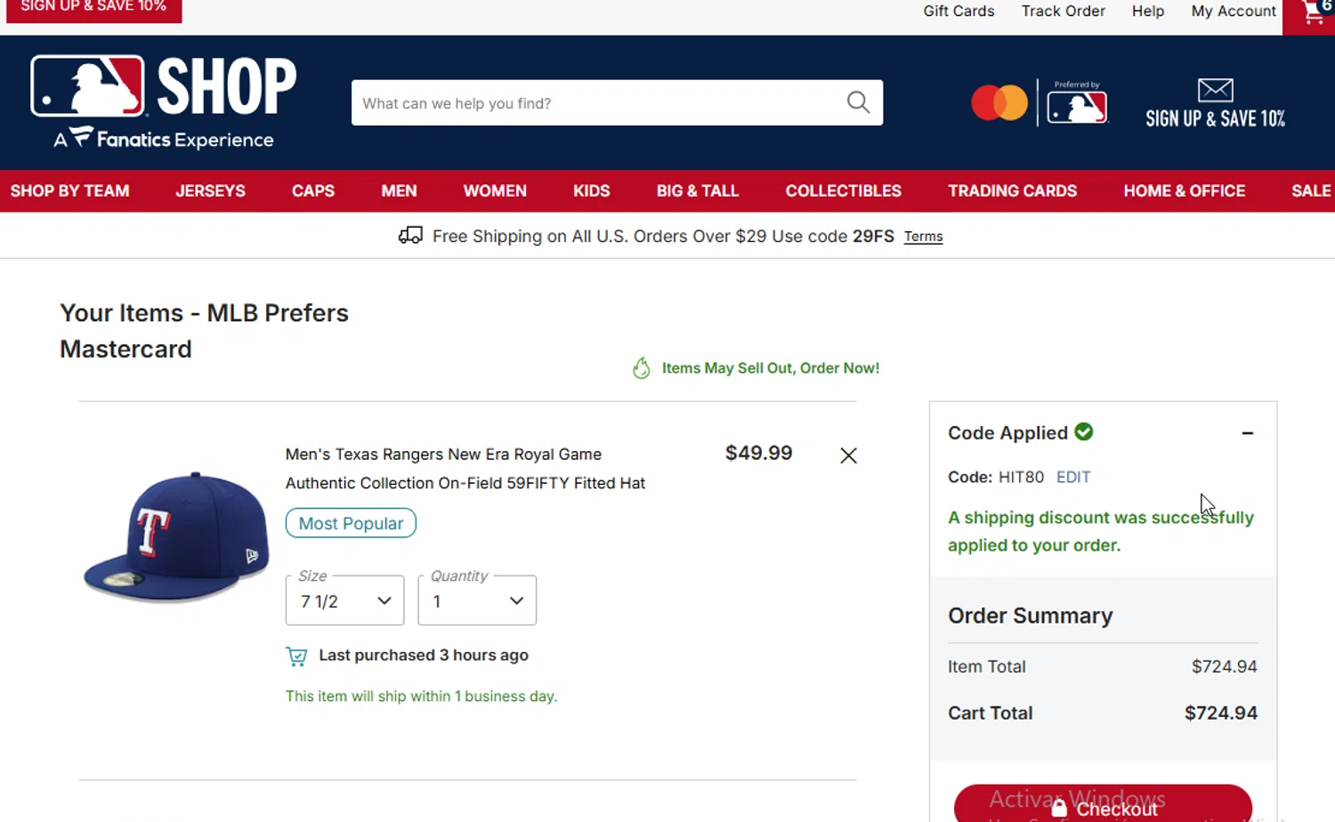 Atlanta Braves checkout page showing Atlanta Braves promo code box | Screenshot taken by SimplyCodes community member on Jan 8, 2026