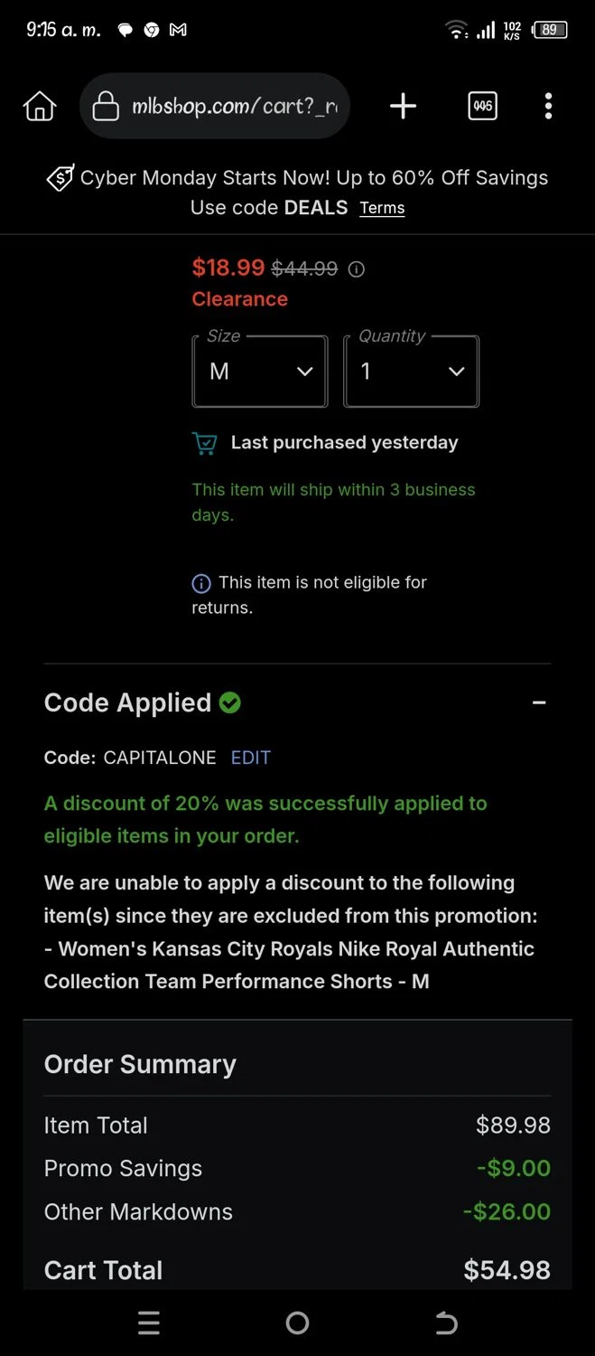 Atlanta Braves promo code screenshot showing code CAPITALONE applied at Atlanta Braves checkout page. Uploaded by SimplyCodes community member Pipina11 on Nov 30, 2025