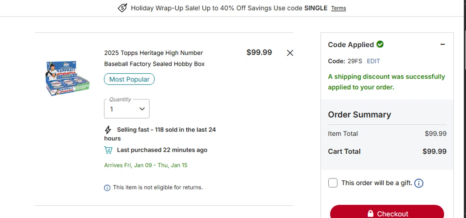Atlanta Braves checkout page showing Atlanta Braves promo code box | Screenshot taken by SimplyCodes community member on Dec 26, 2025