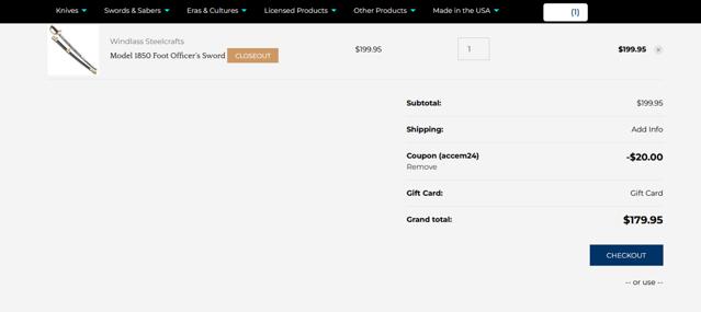 Atlanta Cutlery checkout page showing Atlanta Cutlery promo code box | Screenshot taken by SimplyCodes community member on Jun 5, 2025