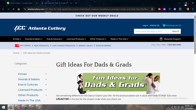 Atlanta Cutlery checkout page showing Atlanta Cutlery promo code box | Screenshot taken by SimplyCodes community member on May 31, 2025