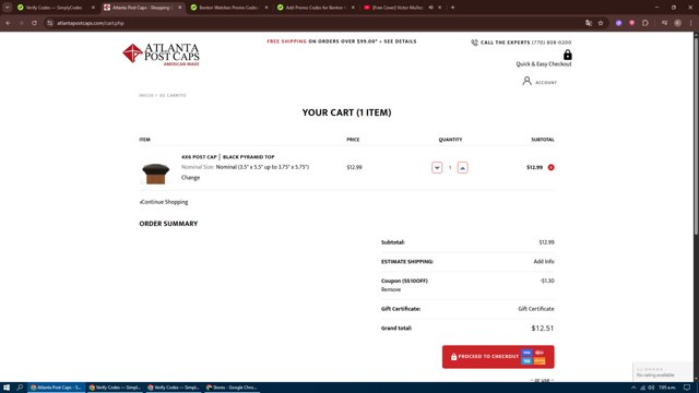 Atlanta Post Caps checkout page showing Atlanta Post Caps promo code box | Screenshot taken by SimplyCodes community member on Jun 6, 2025