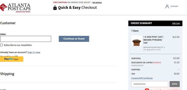 Atlanta Post Caps checkout page showing Atlanta Post Caps promo code box | Screenshot taken by SimplyCodes community member on Jun 6, 2025