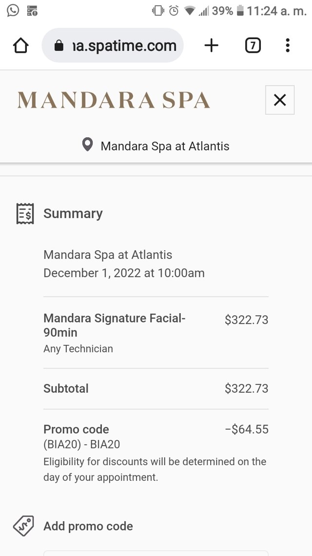 Atlantis Bahamas checkout page showing Atlantis Bahamas promo code box | Screenshot taken by SimplyCodes community member on Nov 30, 2022