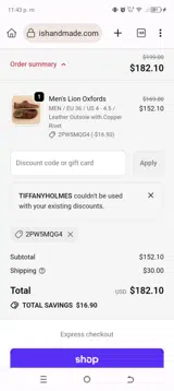 TIFFANYHOLMES coupon verification screenshot