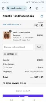 Joanna coupon verification screenshot