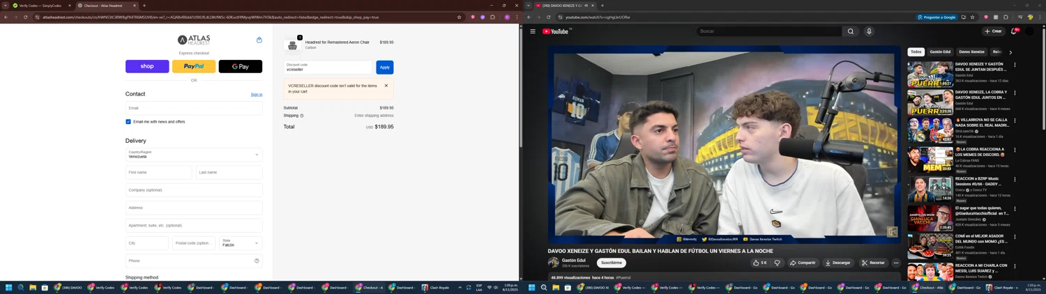 Atlas Headrest discount code screenshot showing code vcreseller applied at Atlas Headrest checkout page. Uploaded by SimplyCodes community member RoyalSentinel4577 on Nov 8, 2025