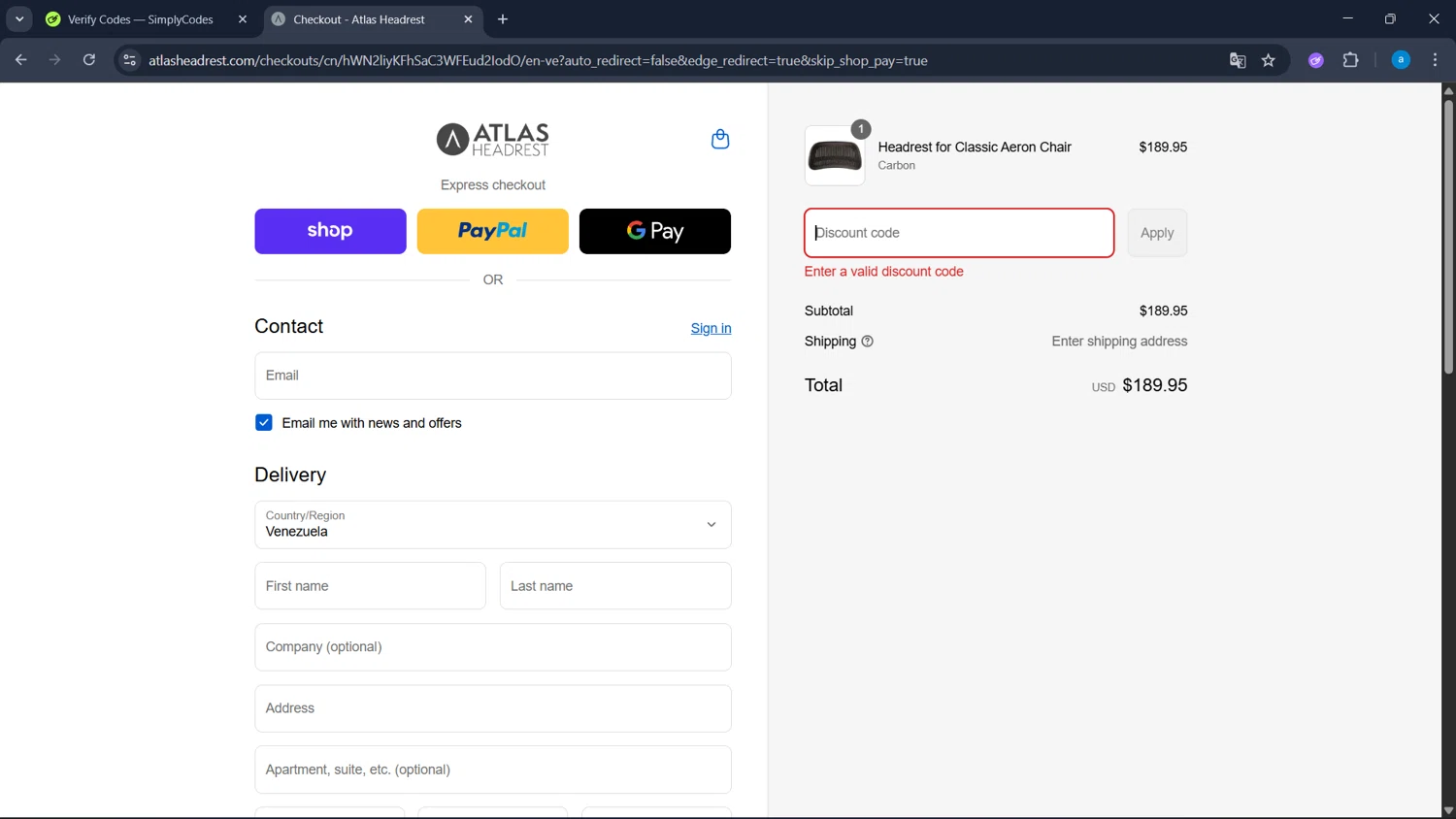 Atlas Headrest discount code screenshot showing code ahnest100k applied at Atlas Headrest checkout page. Uploaded by SimplyCodes community member WiseHawk9255 on Sep 9, 2025