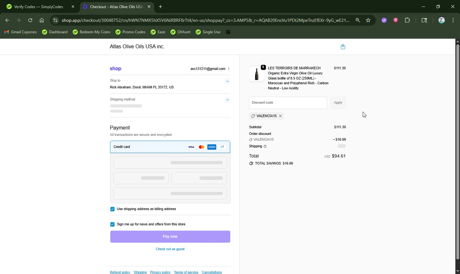 Atlas Olive Oils checkout page showing Atlas Olive Oils promo code box | Screenshot taken by SimplyCodes community member on Jan 8, 2026