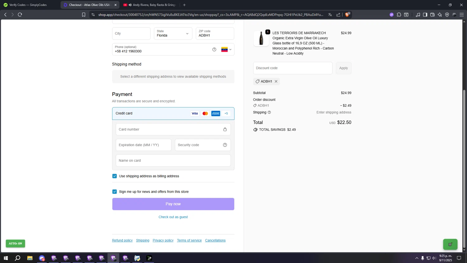 Atlas Olive Oils promo code screenshot showing code ADBH1 applied at Atlas Olive Oils checkout page. Uploaded by SimplyCodes community member eeeeeeeeeeeeeeeeeeeeee on Nov 10, 2025
