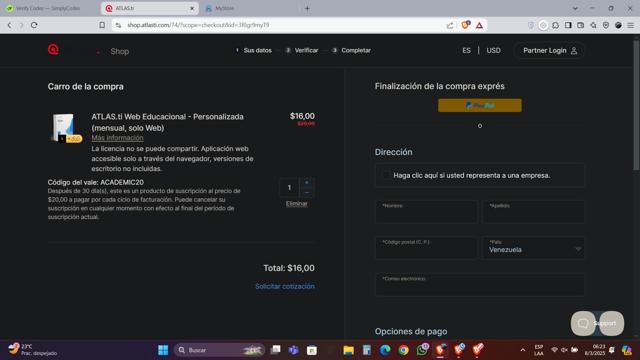 ATLAS.ti checkout page showing ATLAS.ti promo code box | Screenshot taken by SimplyCodes community member on Mar 8, 2025