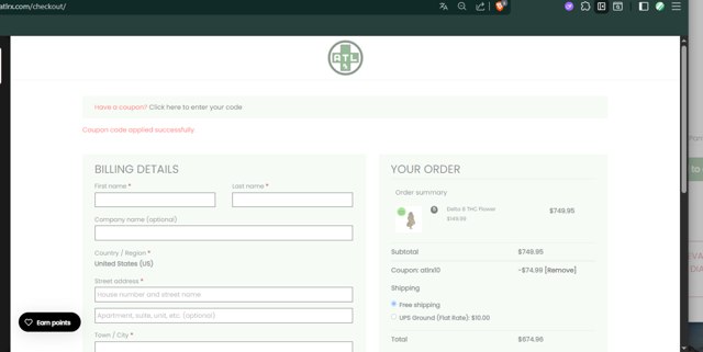 ATL Rx checkout page showing ATL Rx promo code box | Screenshot taken by SimplyCodes community member on Jul 23, 2025